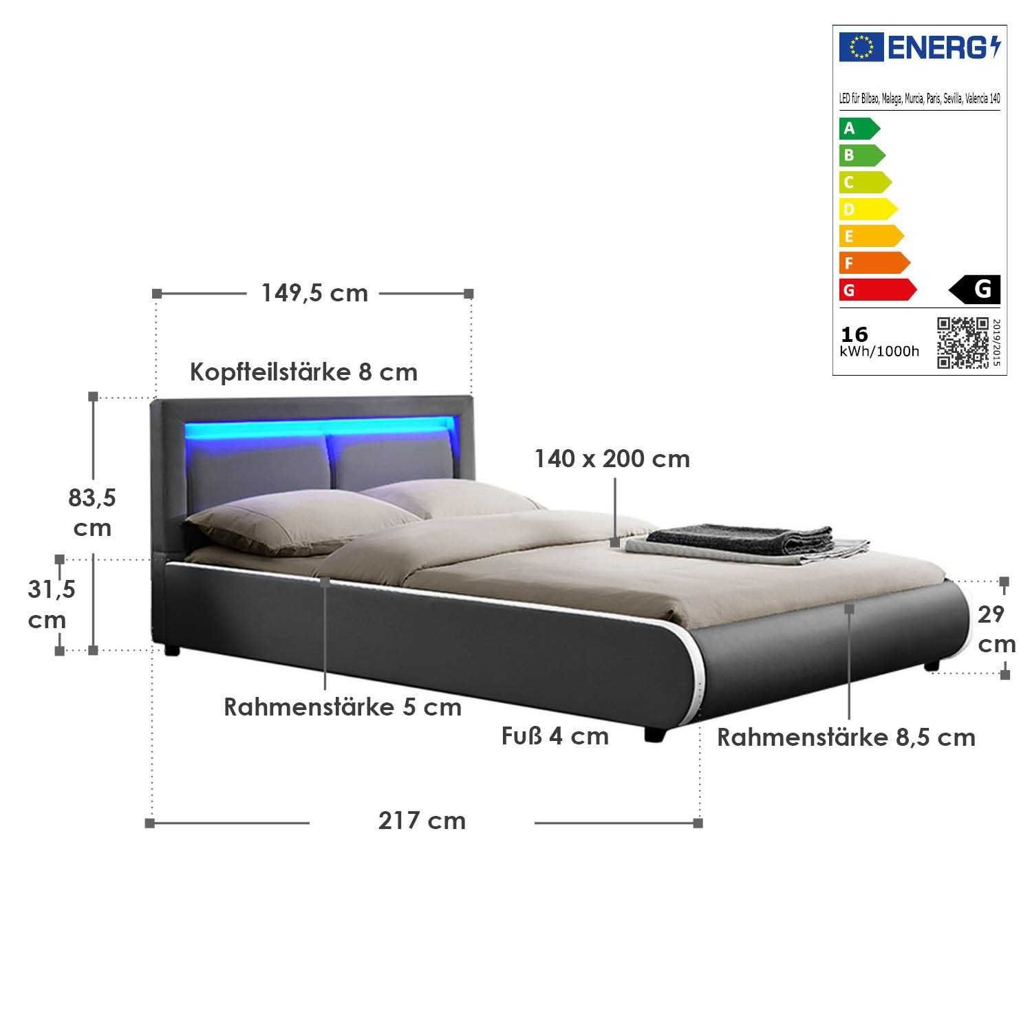 Кровать на пульт кожаная Murk 140х200 см. с LED подсветкой!