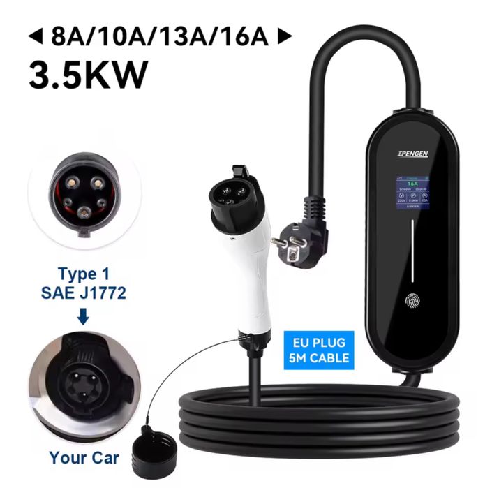 Зарядка 5м кабель Type1 Nissan Leaf, Chevrolet Bolt, Tesla USA