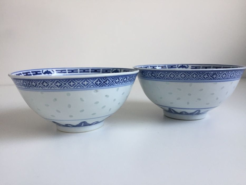 3 oryginalne chińskie porcelanowe miseczki z przeźroczystym wzorem