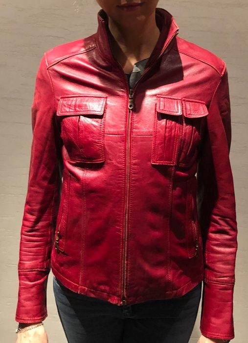Kurtka skórzana, przejściowa w kolorze czerwonym/bordowym