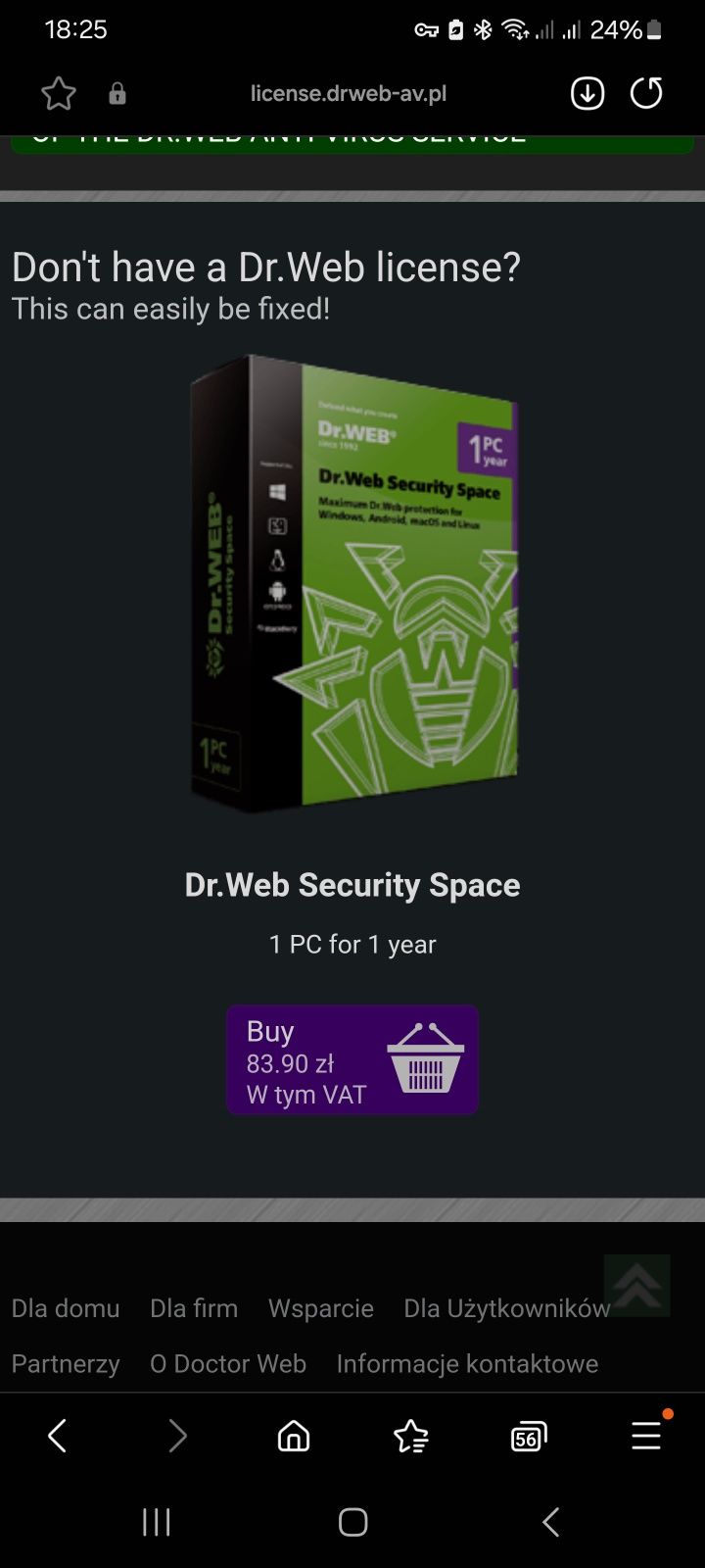 Dr.Web Security Space - 1 rok / 1 PC 18zl  NOWE