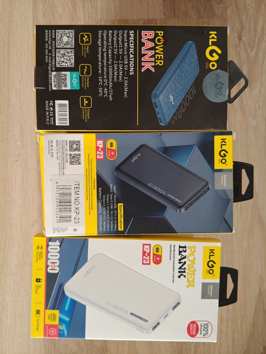Внешний аккумулятор Повербанк Power Bank   KLGO 10000 mAh Чёрный, бел