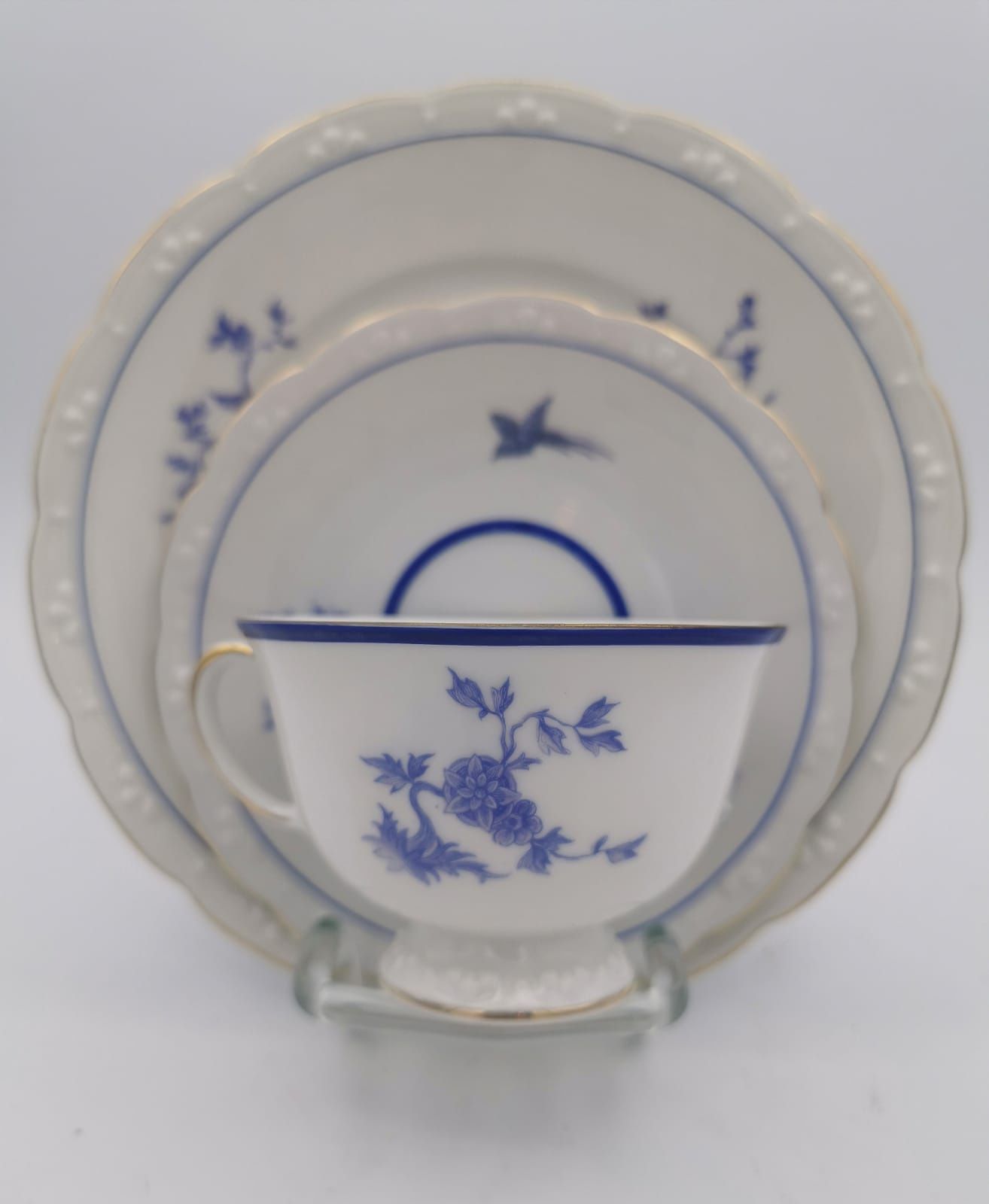 Porcelana SORAU Dekor Kobaltowe Kwiaty, Ptaki Złocona