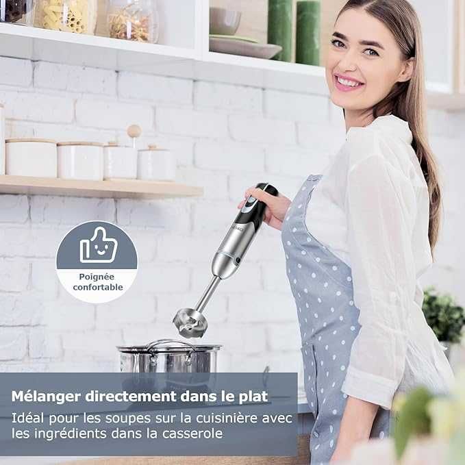 FRESKO Blender ręczny, 1000 W z kubkiem 700 ml z pokrywką