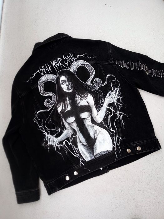 Kurtka jeansowa goth custom alternative ręcznie malowana