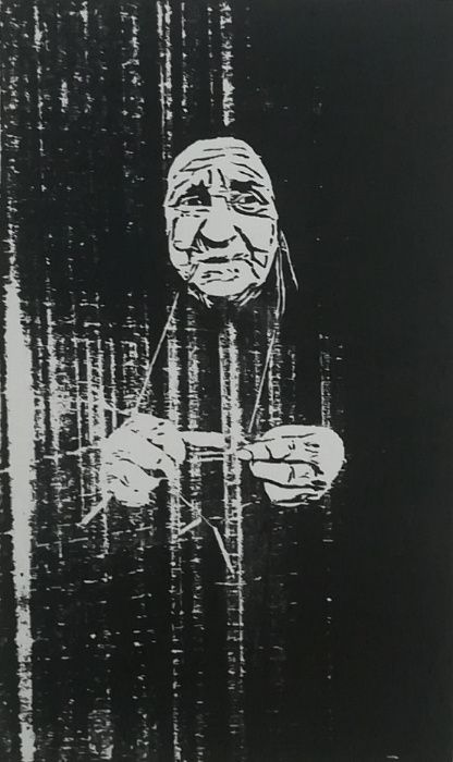 Xilogravura gravura em madeira retrato mulher Soajo original assinado