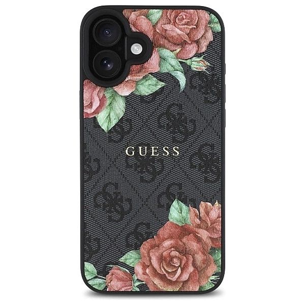 Etui Guess 4G Flowers Print MagSafe na iPhone 16/6.1" - czarne