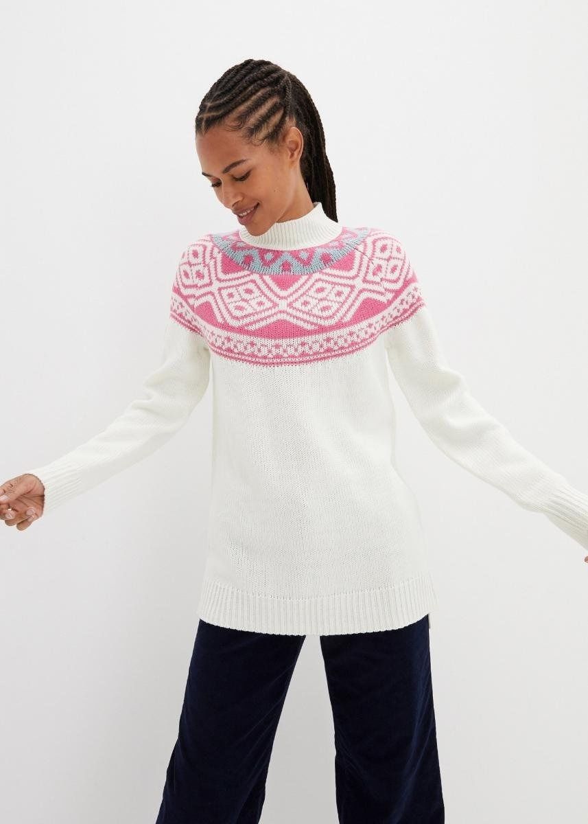 B.P.C sweter śmietankowy z różowym wzorem ^44/46