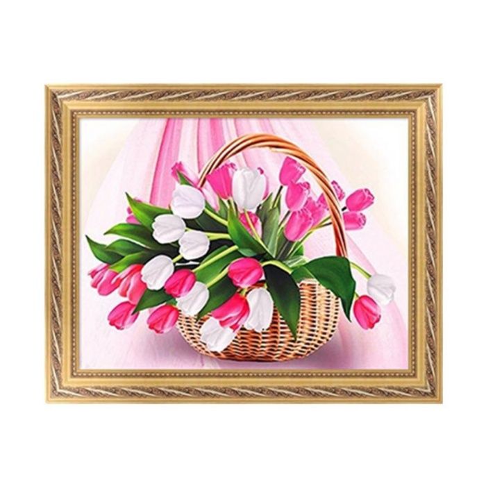 "Розовые тюльпаны в корзине" алмазная техника набор картина подарок