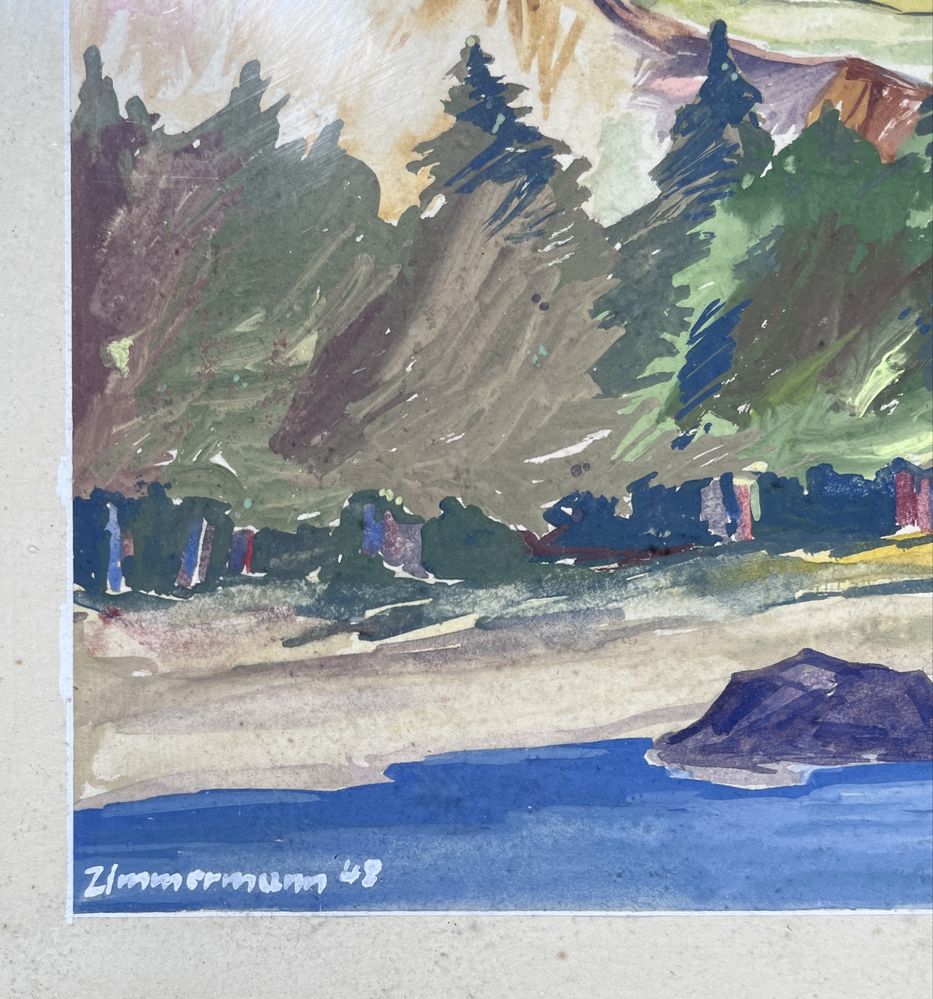 Akwarela - pejzaż alpejski - Erich Zimmermann 1943r - 48x37