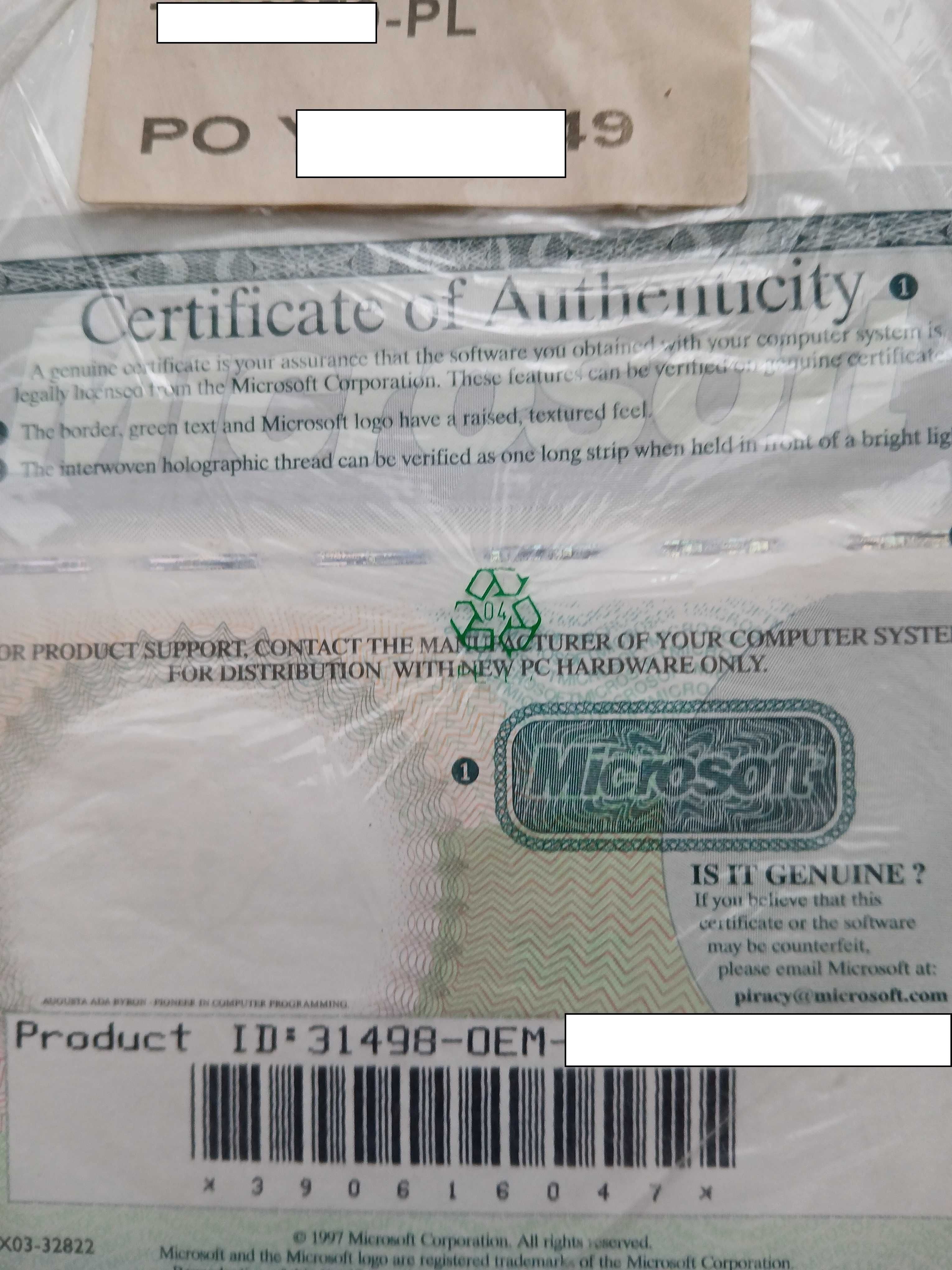 MS Works for Windows 95 certyfikat kolekcjonerski