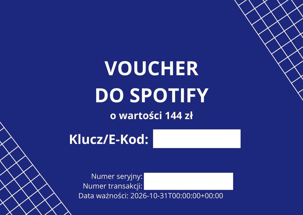 voucher / kod / bon / karta podarunkowa do Spotify o wartości 144 zł