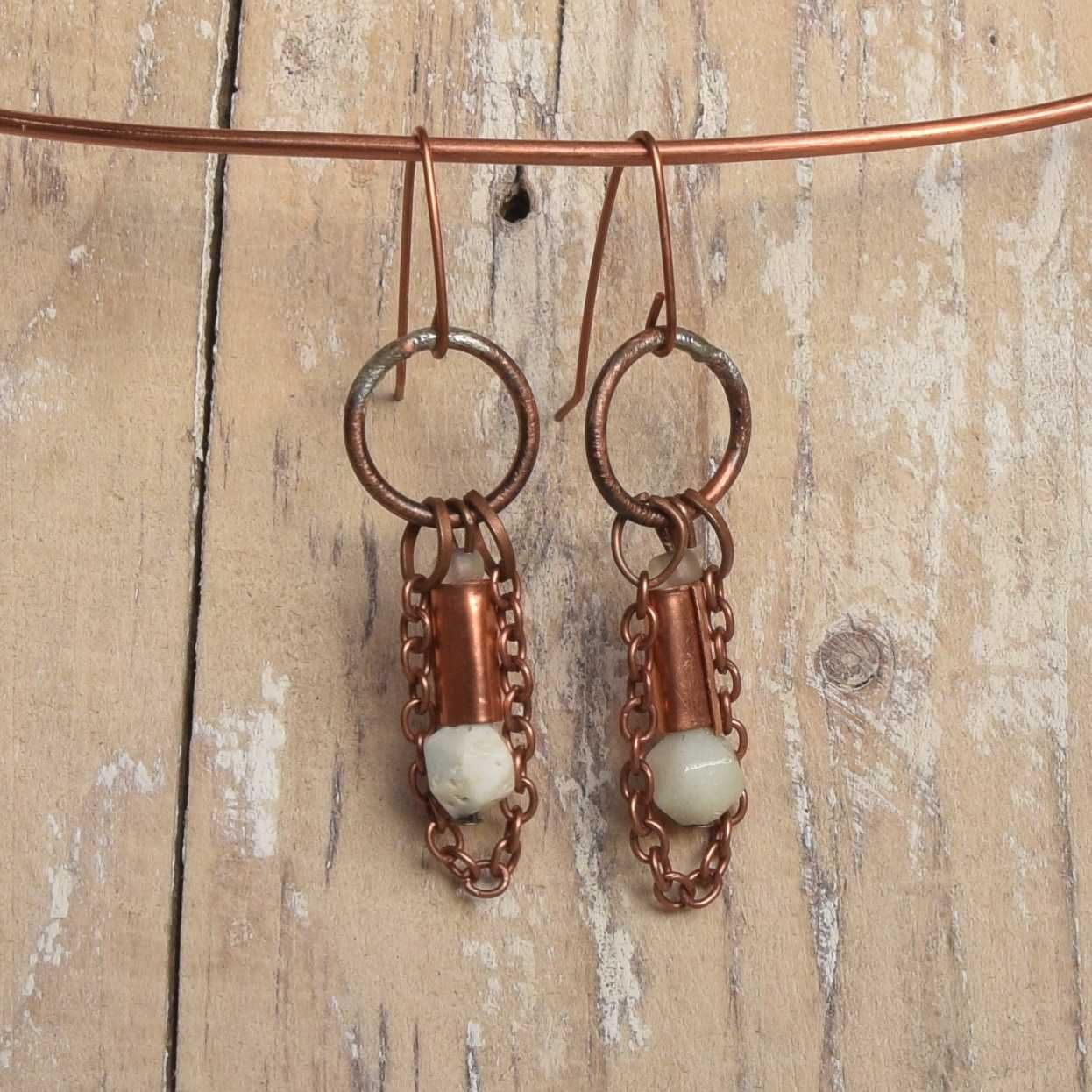 Kolczyki z miedzi i amazonitu /54/ biżuteria handmade