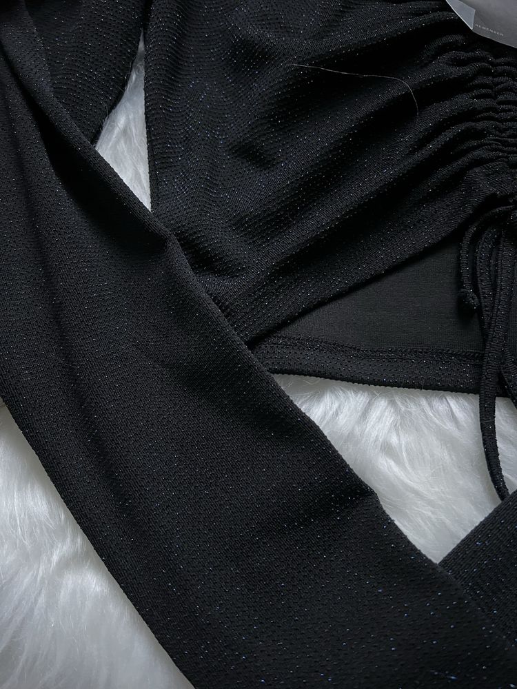 Bluza wiązana ściagana dekolt na sylwestra święta brokatowa nowa