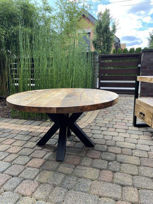 Ława okragla / drewno egzotyczne/styl industrialny/loft