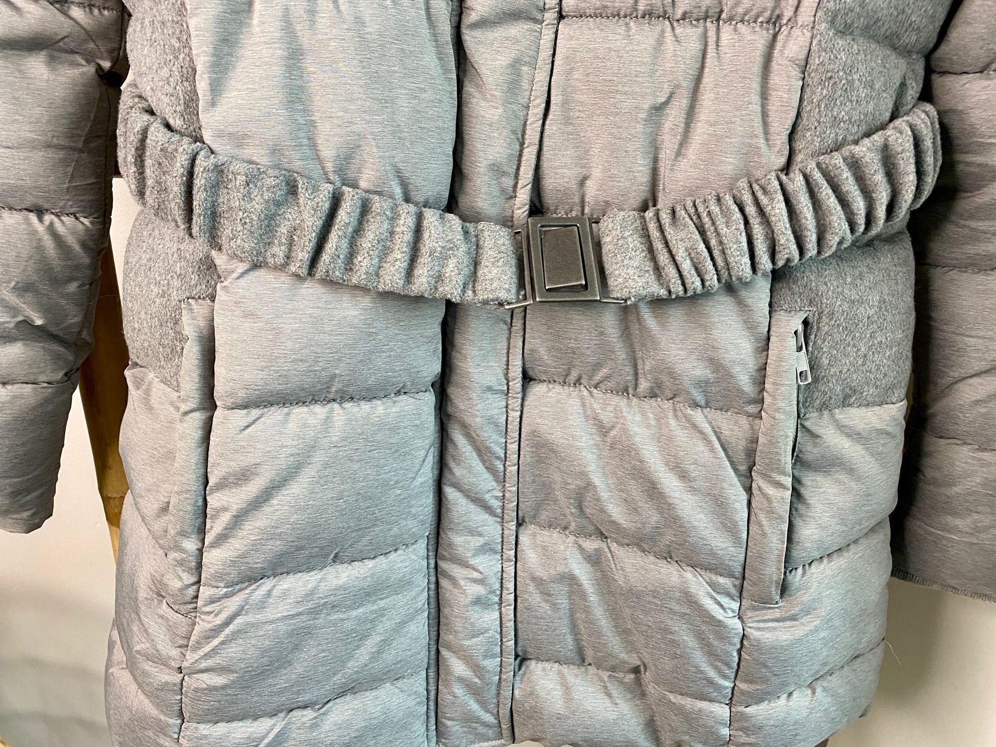 Kaporal płaszcz zimowy damski pikowany z wełną L 40 szary
