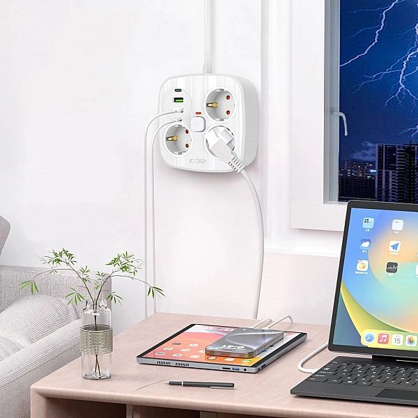 Tech-Protect Pcs3X4 Power Strip 2 Usb & 2 Type-C & 3 Socket 200Cm Whit