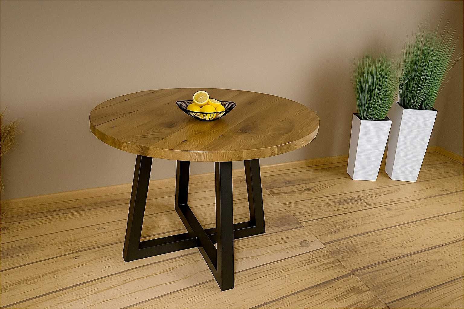 Stół Dębowy Okrągły LOFT, 100% Lite Drewno, Różne Wymiary, Rozkładany.