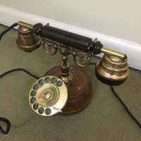 Telefone antigo madeira couro latao
