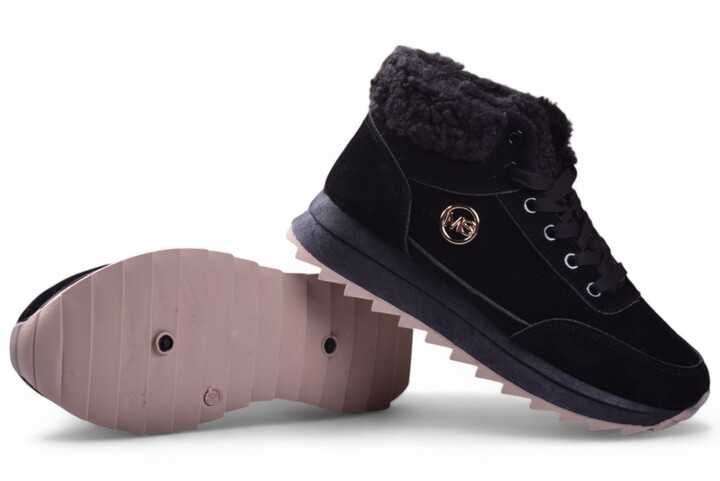 Buty Damskie Sneakersy MS Zimowe Ocieplane za kostkę czarne r.38