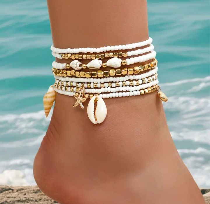 MEGA Zestaw 8 Ankletów/Bransoletek w Stylu Boho – Idealne na Lato!