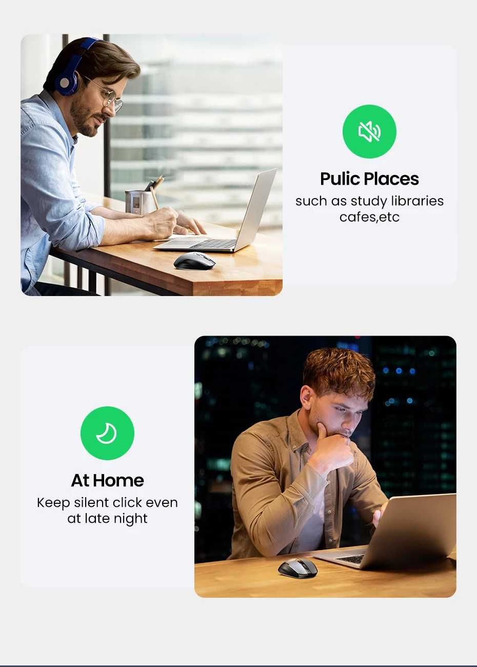 Безшумна безпровідна миша UGREEN MU006 2.4G Ergonomic Wireless Mouse