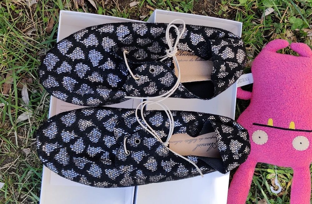 Anniel 39 nowe buty czarne srebrne oksfordy