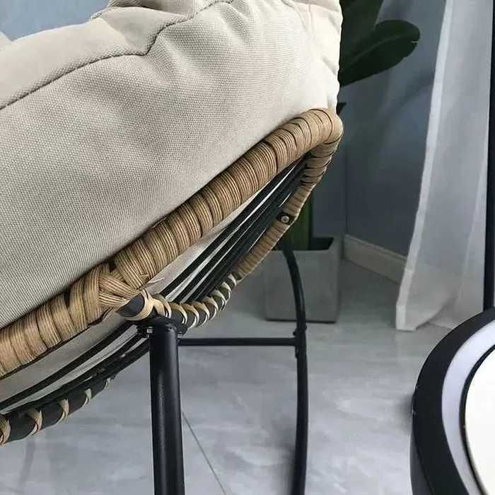 Fotel Bujany Sofa Z Rattanu I Poduszka XXL - Beżowy / Szary 100x100x80