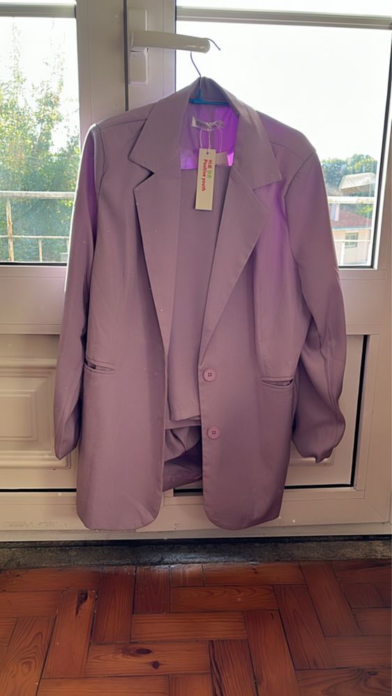 elegante de blazer e calças de poliéster
