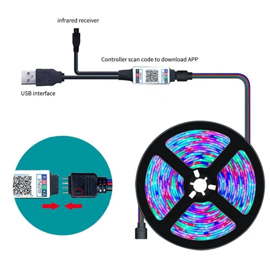 RGB лента Bluetooth , пульт - 3 , 5 , 10 м. Для декора.