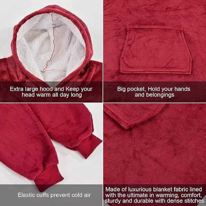 Bluza z kapturem oversize, koc ciepła modna PREZENT