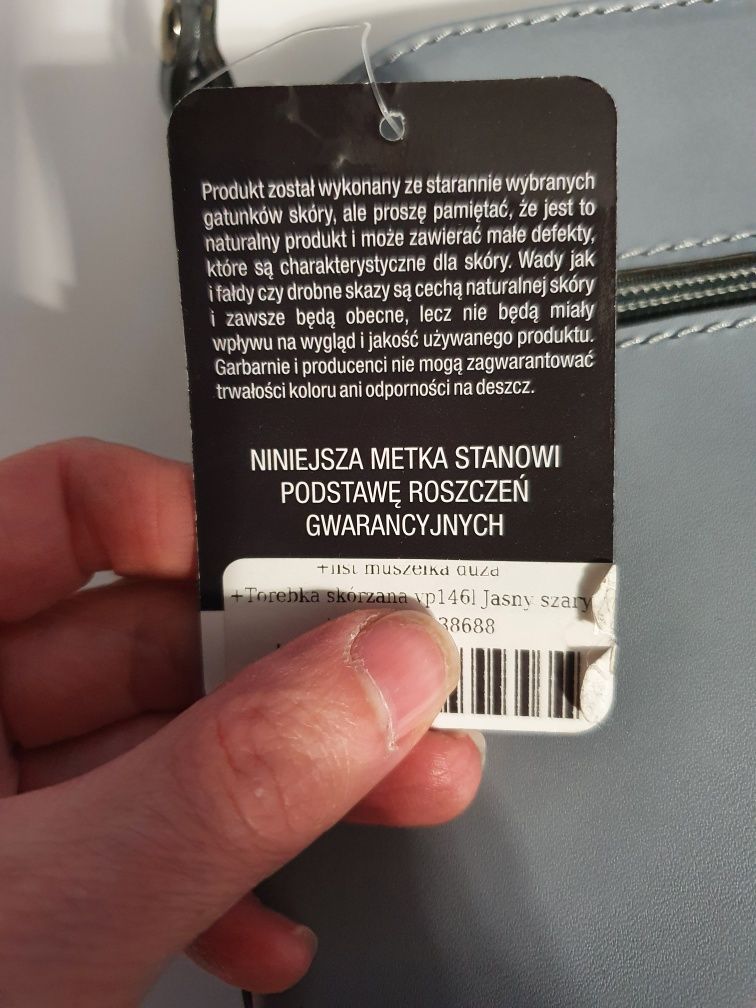 Torebka szara ze skóry naturalnej nowa