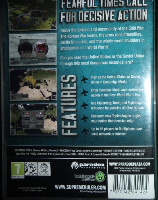 Supreme Ruler Cold War, PC DVD BOX, Paradox 2011, bez kodu