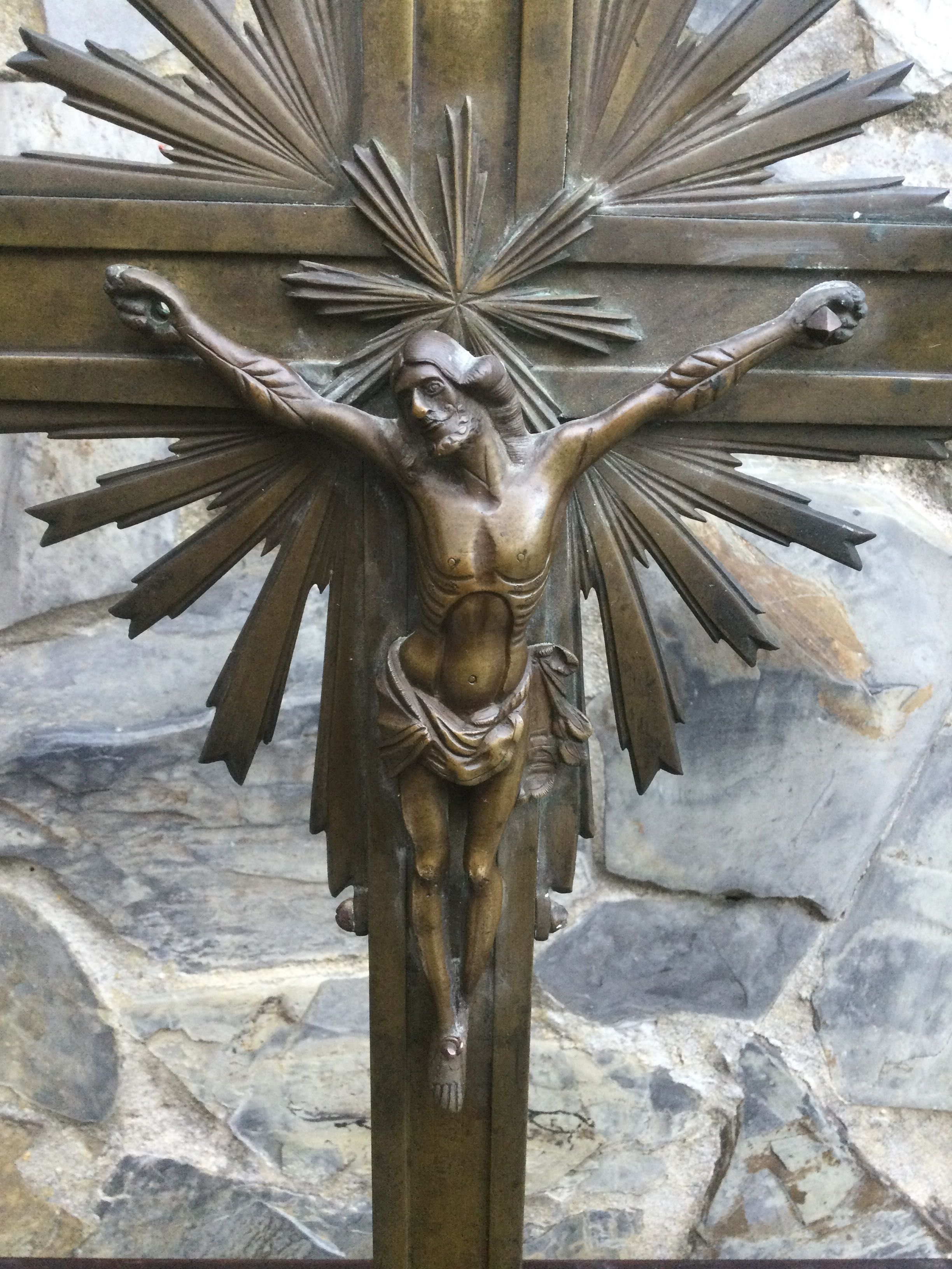 Cruz Cristo Procissão Bronze séc XVIII 52 cm Arte Sácra