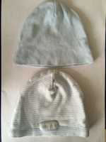 2 czapeczki czapki bawełniane 68 jasnoniebieskie noworodek