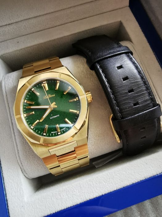 Zegarek Balticus Gwiezdny Pył Gold tarcza zielony awenturyn 40 mm