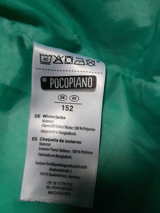 kurtka dziewczęca szmaragdowa  Pocopiano Winter 152cm