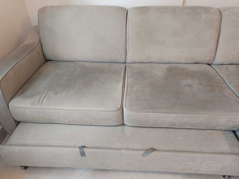 Sofá de 3 lugares - Chaise longue, com cama e arrumos, cor cinzenta