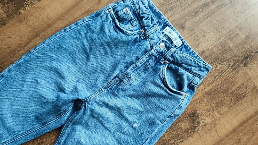 Spodnie Stradivarius jeansy boyfriend 32 xs szeroka nogawka wysoki sta