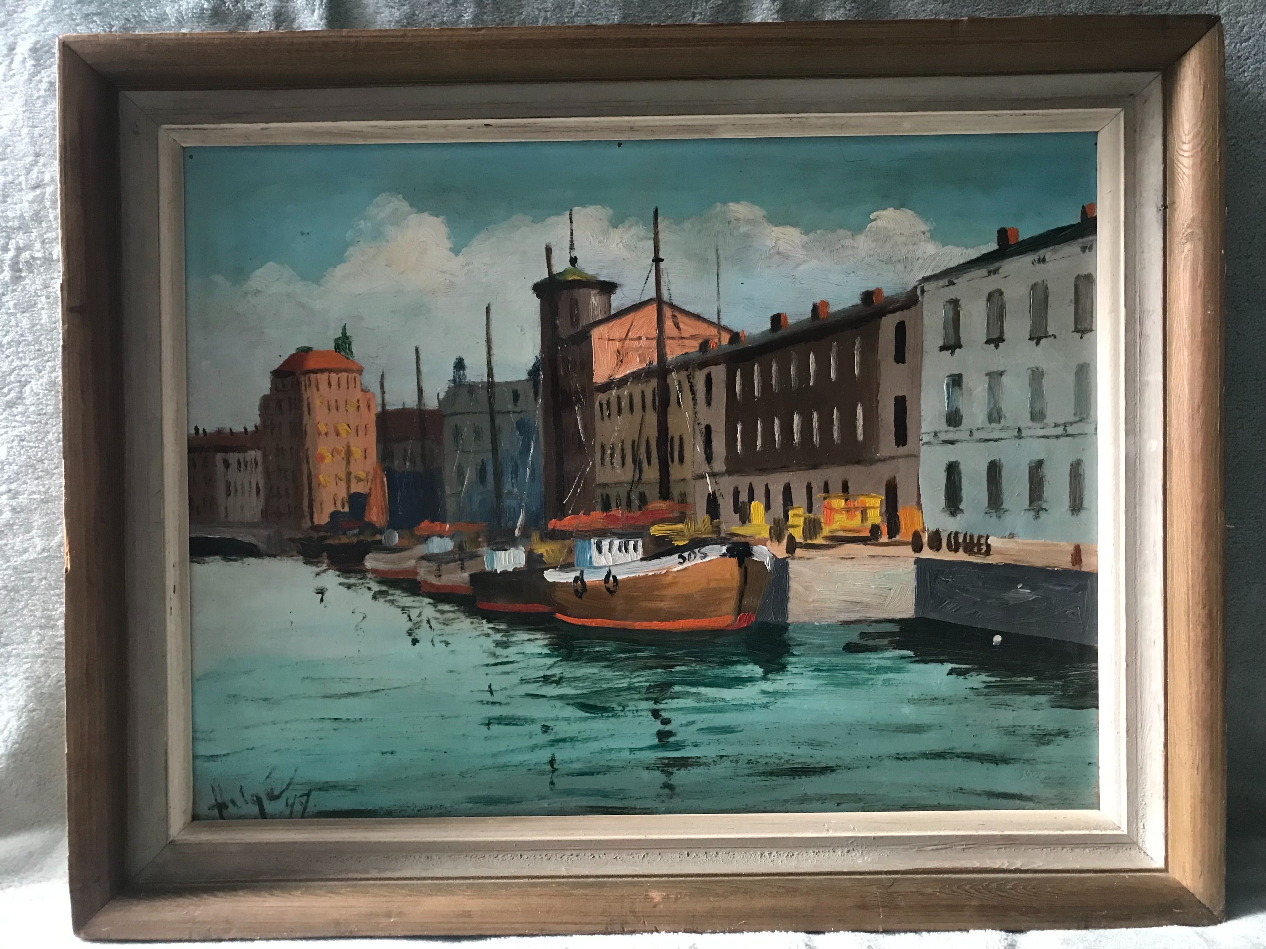 Obraz olejny, lata 40 XX wieku, "Nabrzeże portowe"