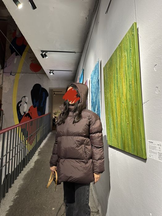 Новый стильний пуховик оверсайз L, трендовий шоколадний відтінок