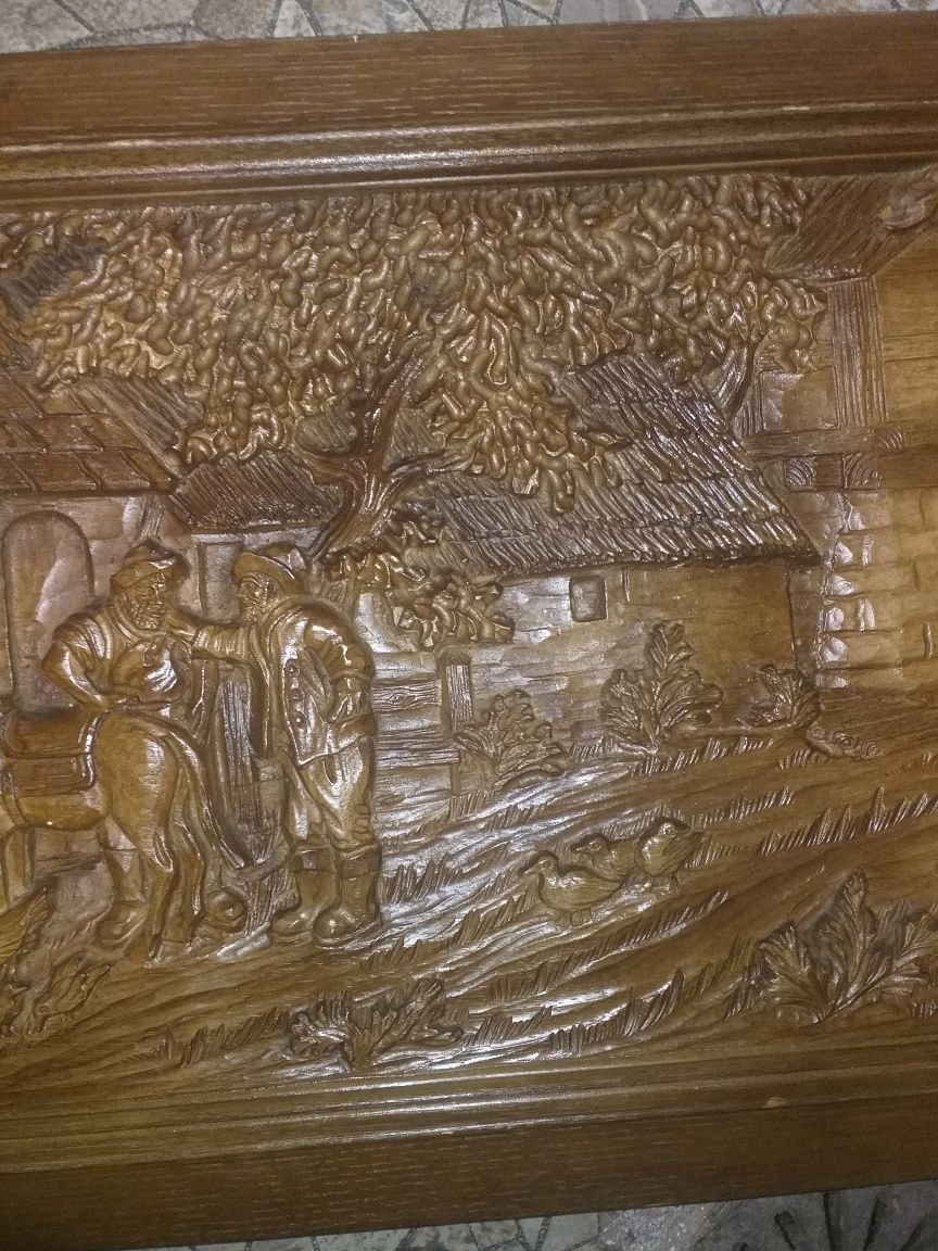 Duża piękna płaskorzeźba z drewna 140x55cm