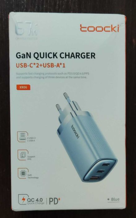 Блок живлення, зарядний пристрій Toocki GaN 67 Вт