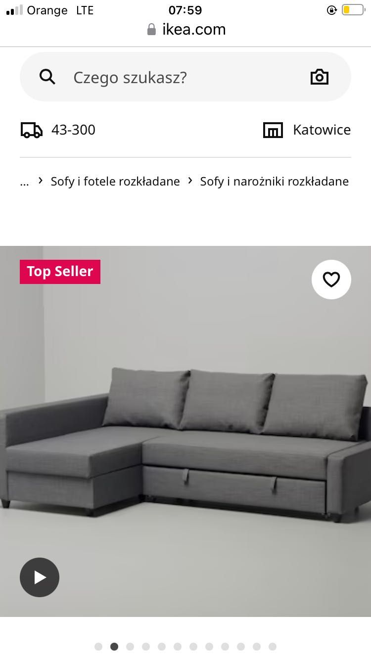 Narożnik Ikea brak poduszek szary