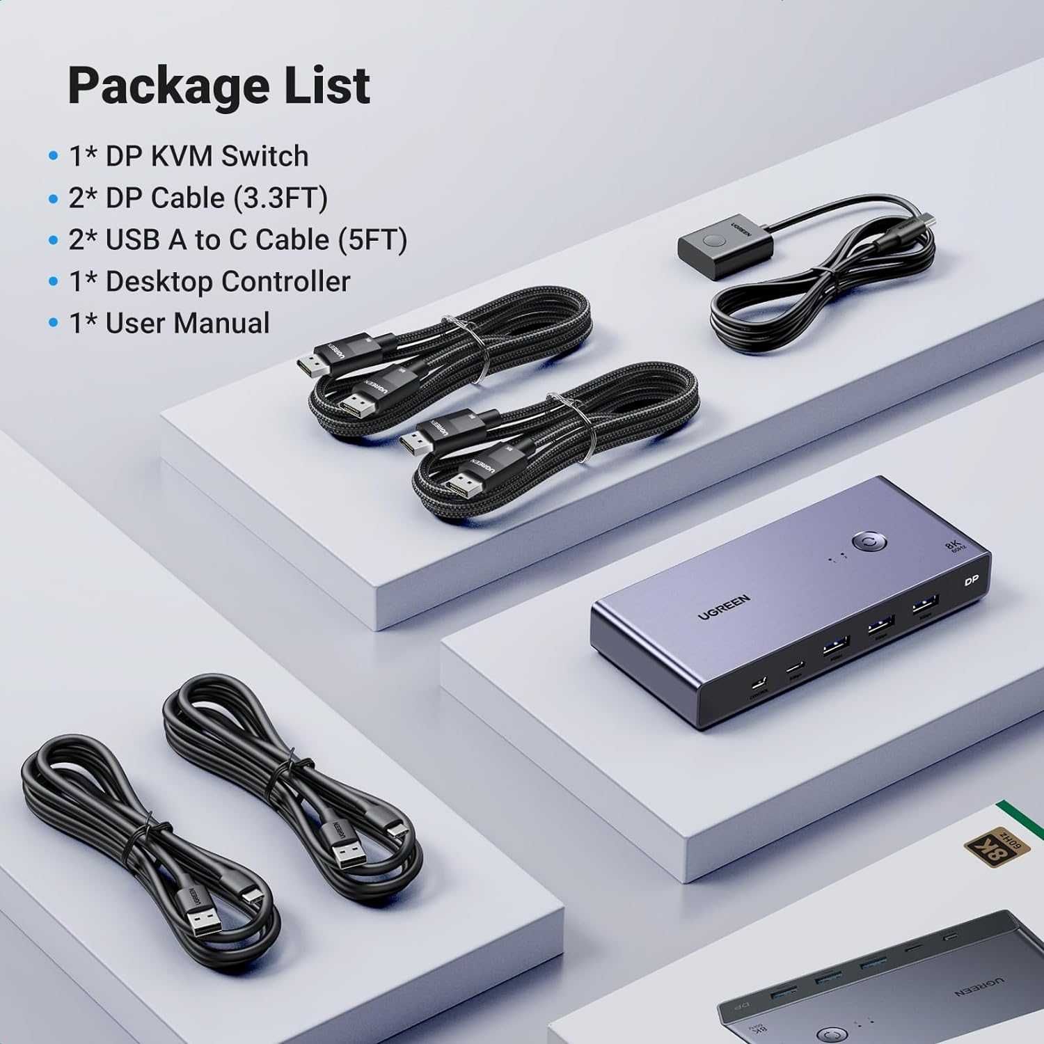 Переключатель DisplayPort 1.4 для 2 ПК DP Switch 8k 60hz 4k 240 Ugreen