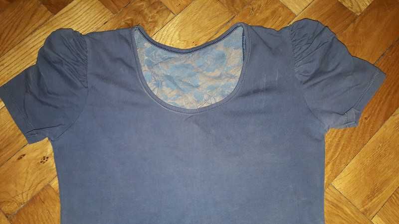 Granatowa Koronkowa bawełniana bluzka m bufki