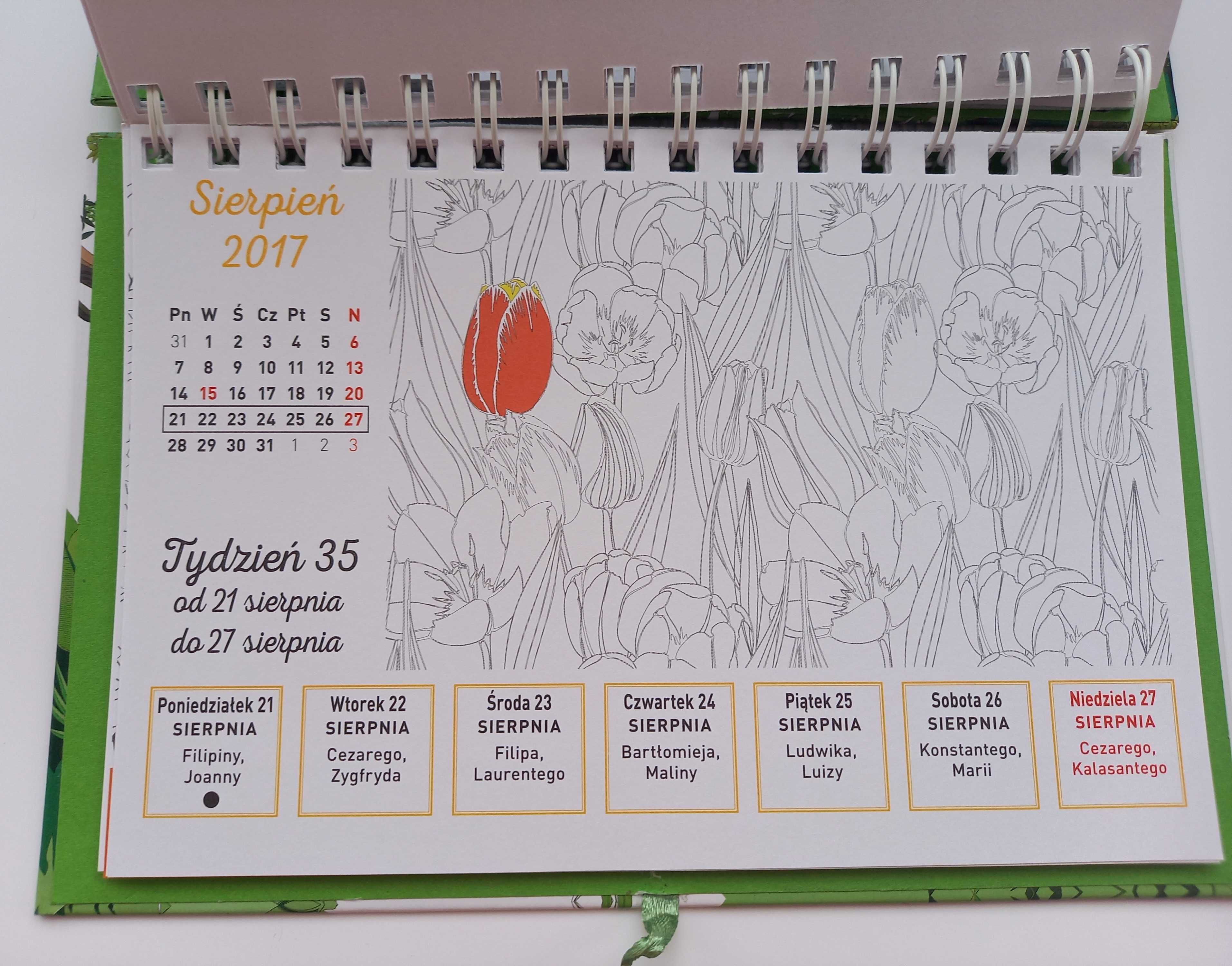 Kalendarz do kolorowania dla dorosłych lub dzieci