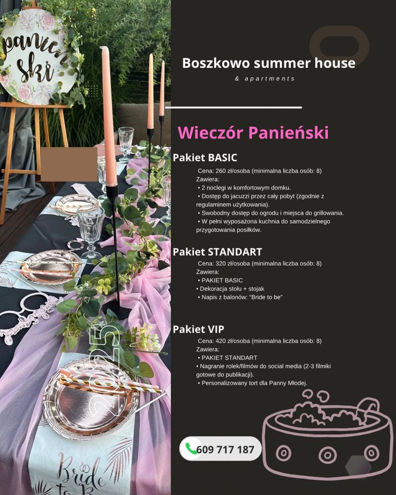 Wolny 24-29.08. Boszkowo nocleg / jacuzzi / wakcje 2025/ panieński
