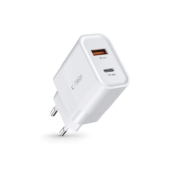 Ładowarka Tech-Protect C30W sieciowa USB-C PD 30W / USB-A QC 3.0 - bia
