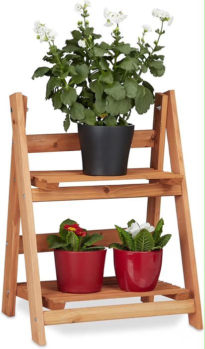 Drewniany stojak na kwiaty, 2-poziomowy, na rośliny, składany,